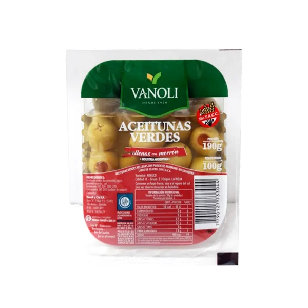 Aceitunas Verdes Rellenas Vanoli 190g