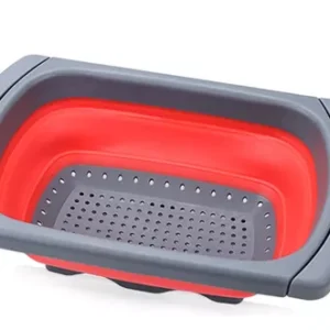 Escurridor Plegable Colador Rojo y Gris