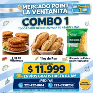 Combo 1 Milanesas x 1 Kg + 1 Kg de Pan + Fideos Knorr Mostachol x 500 Grr