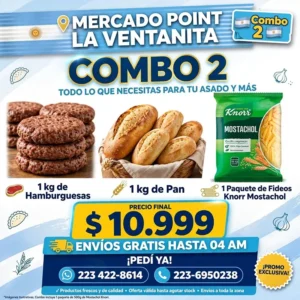 Combo 2 - 1 Kg de Hamburguesas + 1 Kg de Pan + Fideos Knorr Mostachol x 500 Gr
