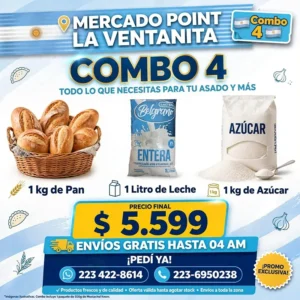 Combo 4 - 1 Kg de Pan + 1 Leche Entera Belgrano + 1 Kg de Azucar