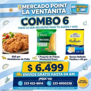 Combo 6 - 500 Gr Medallones Pollo + 1 Fideos Knorr Mostahol x 500 Gr + 1 Queso Rallado La Paulina 40 Gr