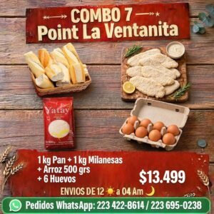 Combo 7 – 1kg de Pan + 1 kg de Milanesas + Arroz 500 Gr + 6 Huevos