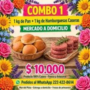 Combo 1 - 1 kg de Pan + 1 kg de Hamburguesas Caseras