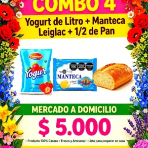 Combo 4 - 1 Yogurt de Litro + Manteca Leiglac + 1/2 de Pan