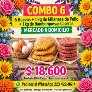 Combo 6 - 6 Huevos + 1 kg de Milanesa de Pollo + 1 kg de Hamburguesas Caseras